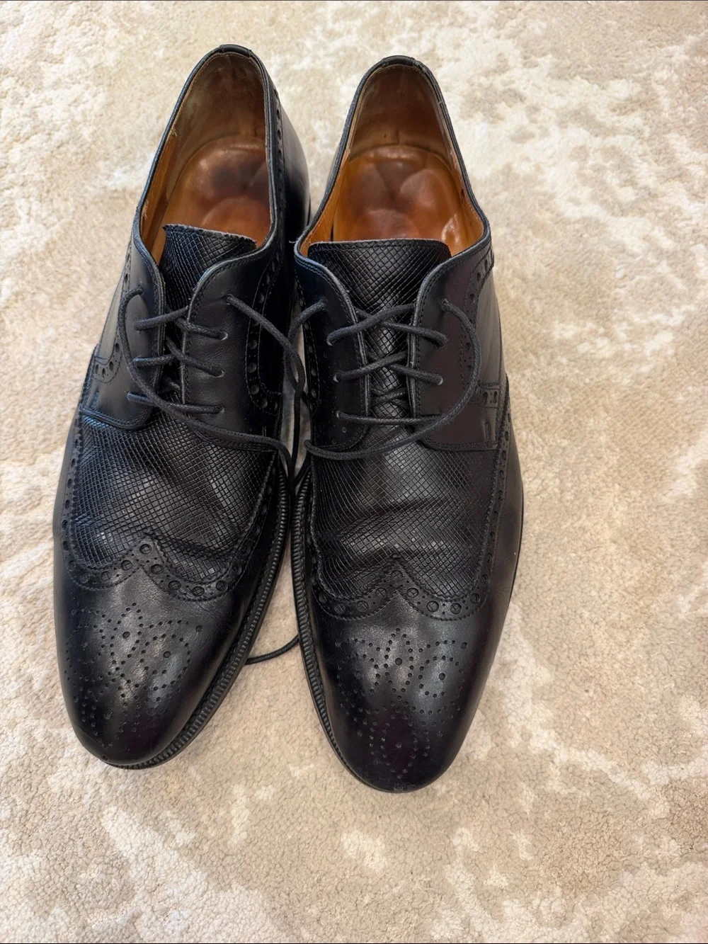 Magnanni Black Brogue Leather Oxfords Size 10